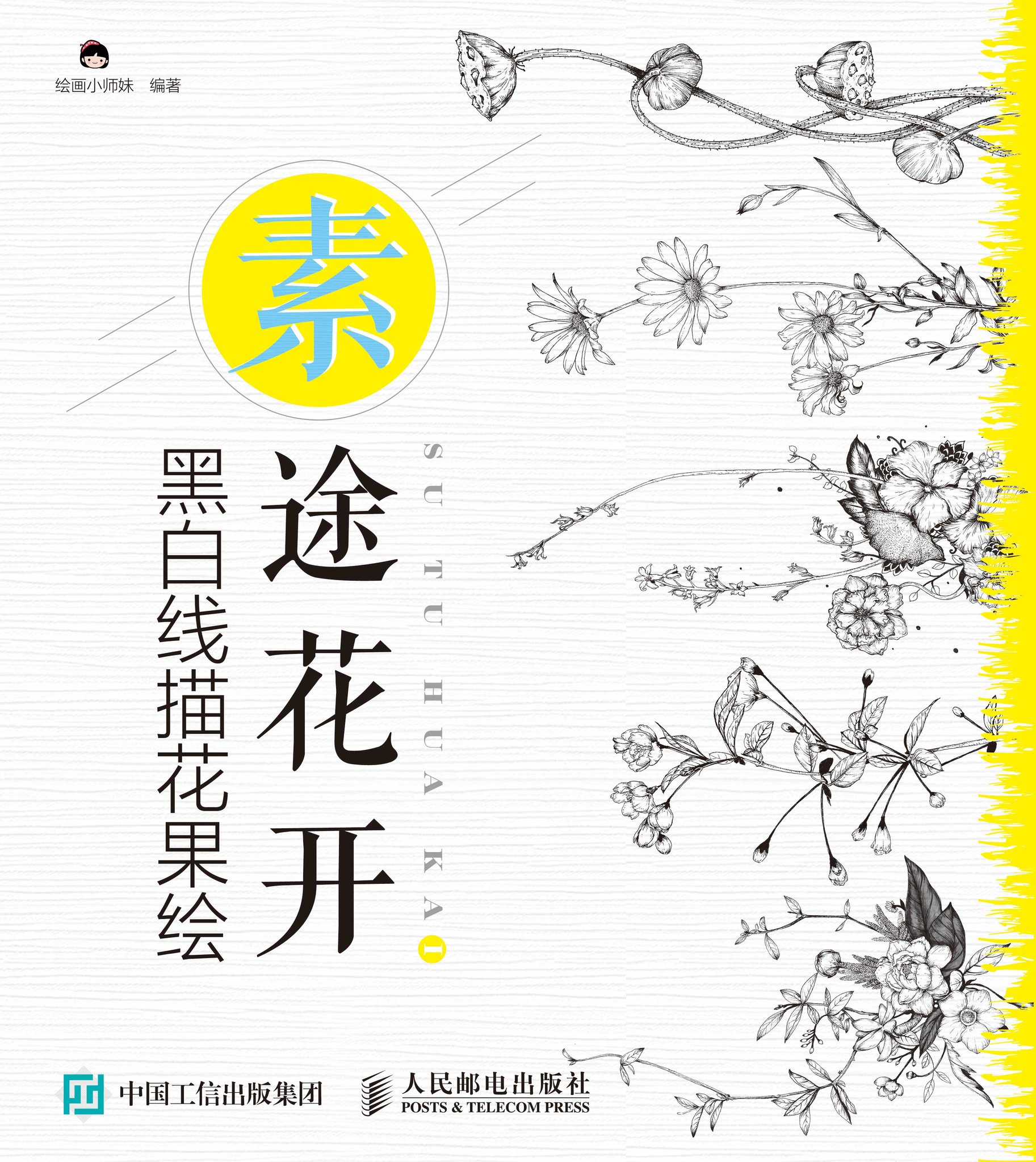 素途花开 黑白线描花果绘
