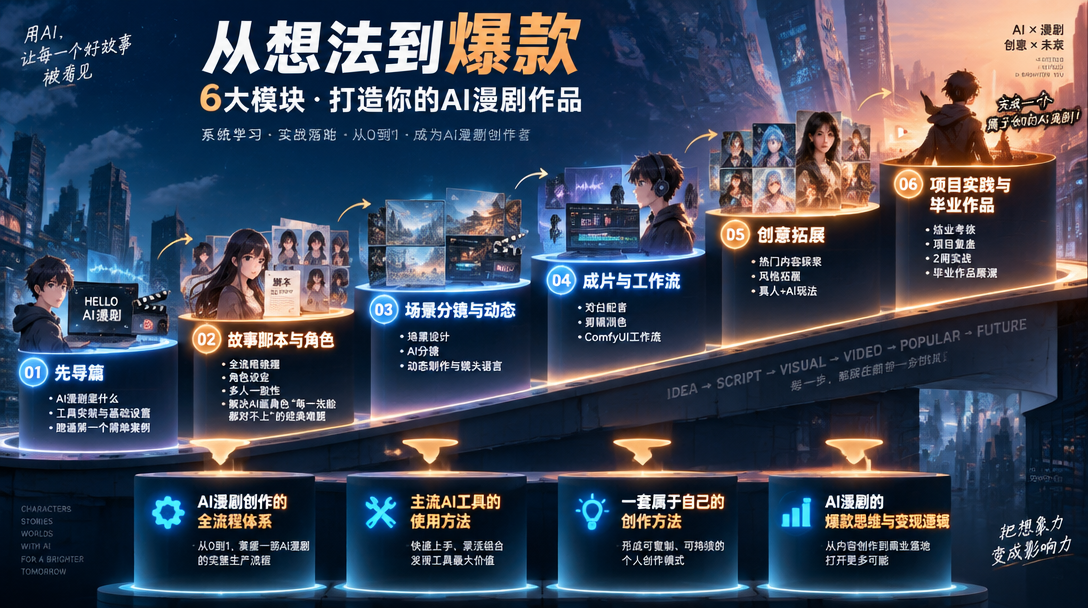 AI漫剧课程6大模块：从想法到爆款